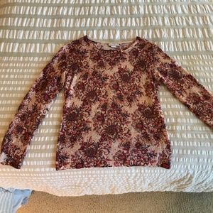 Garnet Hill pullover sweater merino red floral